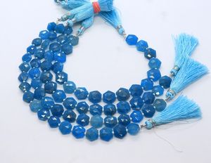 Perles d'apatite bleu néon naturel facettées, taille hexagonale, 8-9 mm, perles de pierres précieuses d'apatite bleue de forme fantaisie pour la fabrication de bijoux - Product Image 1