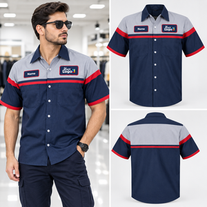 เสื้อเชิ้ตทำงานแขนสั้นผู้ชายผ้าฝ้ายระบายอากาศได้ดี พร้อมบริการสกรีนโลโก้ รับผลิตแบบ OEM - Product Image 1