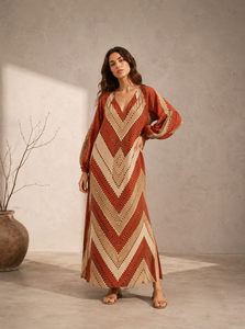 <b>Boho</b> V Neck Lantern Sleeve Maxi <b>Dress</b> <b>Women</b> Summer Loose A Line Geometric Print Casual Long <b>Dress</b> - Product Image 3