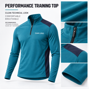 Maillot d'entraînement à col zippé pour homme, séchage rapide, polyester respirant, haut de performance, logo personnalisé, sports d'équipe, fournisseur OEM - Product Image 4
