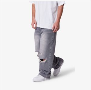 Jean pour homme coupe droite personnalisable 100% coton, délavage moyen, haute qualité, respirant, décontracté, pantalon en denim - Product Image 2
