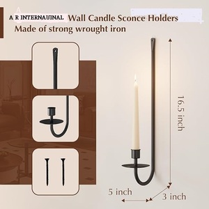 Ensemble de 2 porte-bougies muraux en fer faits à la main, durables, design moderne noir pour la décoration de la maison et de mariage - Product Image 5