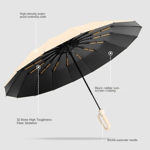 Parapluie entièrement automatique à 16 baleines, double armature, avec boucle à anse inversée, grand format, portable, renforcé, pour homme, double usage, pour publicité - Product Image 1