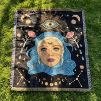 Couverture tissée jacquard personnalisée en coton et polyester, motif dessin animé, avec logo et pompons