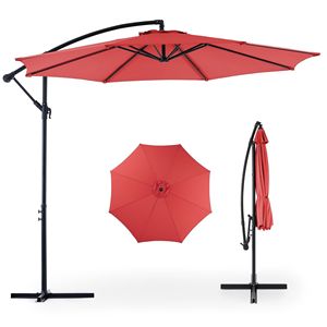 Ombrellone da Patio Sospeso da 3 Metri con Inclinazione a Pulsante e Telo in Poliestere Autobloccante, 8 Stecche Robuste, Rosso - Product Image 1