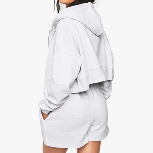 Conjunto Deportivo de Dos Piezas para Mujer, Invierno, con Cierre, Estilo Deportivo, Top Corto Personalizado con Capucha, Pantalones Cortos Holgados - Product Image 6