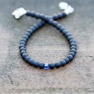 Natural Black Agate Blue Sapphire Gold Plated Handmade Sterling Silver Luxury Charm Bracelet Gemstone Jewelry Gift for Unisex - Product Image 5