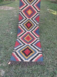 Alfombra de kilim de lana y yute tejida a mano, ecológica, antideslizante, multicolor, con diseño de diamantes, moderna, de tejido plano, para pasillo, para todas las estaciones. - Product Image 6