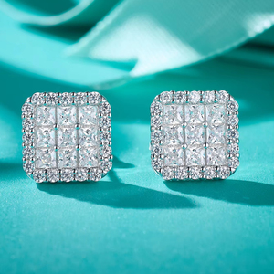 Womens 925 Silver Moissanite <b>Square</b> Stud <b>Earrings</b> Princess Cut Cluster <b>Diamond</b> <b>Earrings</b> Elegant Gift Bridal Party Fashion - Product Image 4