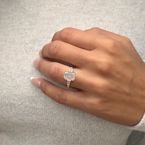3.50 Carat Emerald Cut Lab Grown <b>Diamond</b> 18K Gold Plated <b>Ring</b> | IGI Certified Luxury Solitaire Engagement <b>Ring</b> | Trendy Elegant - Product Image 1