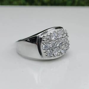 Round Cut Moissanite Diamond <b>Statement</b> <b>Ring</b> 925 Sterling Silver Rhodium Plated Pinky <b>Ring</b> for Men Iced Hip Hop Cluster Jewelry - Product Image 2