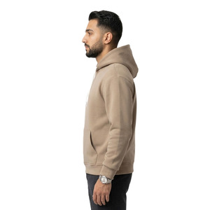 เสื้อฮู้ดสีเบจสำหรับผู้ชาย ผ้าฝ้ายฟลีซหนานุ่ม เสื้อฮู้ดผู้ชายแบบเรียบ สตรีทแวร์ รับทำโลโก้ตามสั่ง ขายส่ง OEM - Product Image 4