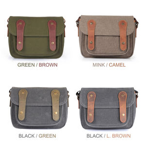 Sac à bandoulière pour appareil photo en cuir et toile personnalisé avec fermeture éclair, sac de voyage pour appareil photo reflex numérique DSLR SLR, sac messager pour photographie, étanche et antichoc - Product Image 5