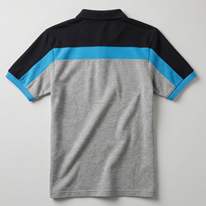 Polo para Hombre, Tres Tonos, Bloques de Color Gris Jaspeado, Negro y Turquesa, Transpirable, Algodón Piqué, Manga Corta, para Golf, Verano - Product Image 2