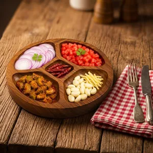 Wooden Kitchen Preparation <b>Tray</b> with 5 Compartments Vegetable Chopping Board Masala <b>Spice</b> Organizer Dry Fruit Snack Serving <b>Tray</b> - Product Image 6