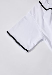 Maillot de baseball blanc à col en V et manches courtes avec bordure violette, chemise décontractée pour l'été - Product Image 3