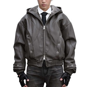 Wholesale OEM Custom Design Street Retro Biker Genuine <b>Leather</b> <b>Jacket</b> Y2K Baggy Loose Black Motorcycle <b>Men's</b> Winter - Product Image 1