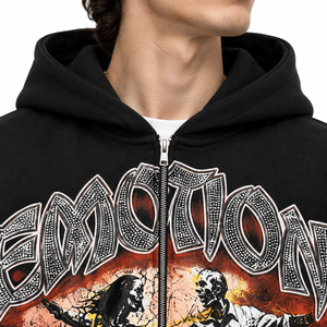 Men's Oversized <b>Black</b> Zip Up <b>Hoodie</b> Vintage Graphic Printed Fleece Streetwear <b>Hoodie</b> with Full <b>Zipper</b> - Product Image 5