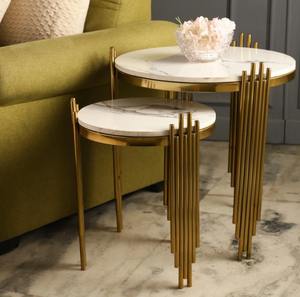 Elegant Marble Top Nesting Tables Set with Gold Metal <b>Frame</b> Modern Side Tables for Living Room Decor At <b>Cheap</b> Price - Product Image 6