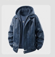 Veste en cuir PU noire à capuche pour homme, fermeture éclair, col rabattu, style décontracté, veste de motard ample
