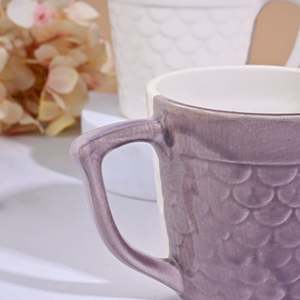 Lovely Double Wall Glass Cup Set of 2 Soft Amber Pink Scale Straws Microwave Safe Eco-Friendly <b>Ceramic</b> <b>Mugs</b> Flowered Pattern - Product Image 3