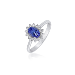 Anillo de Plata de Ley 925 con Tanzanita y Circonita Cúbica Ovalada para Hombre de Ivaan Jewels, Joyería de Compromiso con Halo y Baño de Rodio - Product Image 1