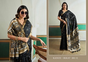 Kanoi Ikkat Silk Saree Black Gold Geometric Pattern Wedding Wear Women Traditional Floor Length Regular Fit - Product Image 2