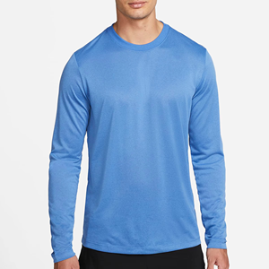 T-shirt à manches longues bleu pour homme, en coton, coupe classique, col rond, respirant, décontracté, uni, léger, pour l'automne, vente en gros - Product Image 3
