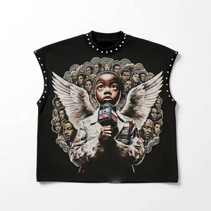 Débardeur personnalisé imprimé numériquement avec des strass – Jersey 100 % coton, tissu doux et respirant |   Streetwear unisexe surdimensionné - Product Image 1