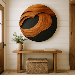 Sculpture murale en bois artisanale avec un design unique pour l'entrée de la maison moderne, l'intérieur et la décoration murale d'accentuation - Product Image 4