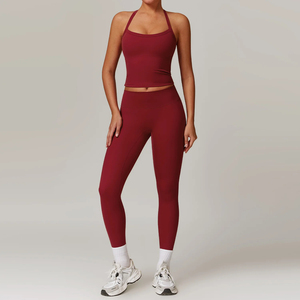New Design Lulu Women Fitness Sets Quick Drying Beauty Back Yoga <b>Bra</b> High Waist Naked Peach Hip Leggings Gym Sets for Women - Product Image 1