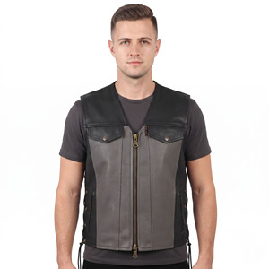 OEM Men Leather <b>Waistcoat</b> Men Leather <b>Waistcoat</b> with Front Zipper Men Side Lace Leather Vest Men Leather Business Wear Vest - Product Image 6