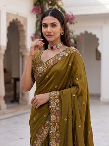 Sari Tradicional Indio de Seda NiMa Creations con Borde Bordado de Secado Rápido para Bodas y Fiestas, Largo hasta el Suelo, Corte Regular para Mujer - Product Image 2