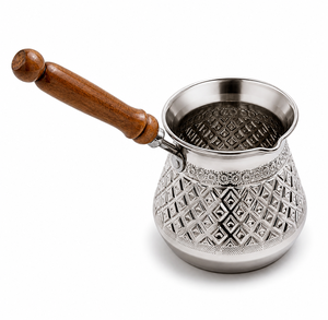 Cafetera Turca/Griega/Árabe de Latón con Acabado Plateado y Niquelado, Cafetera para Estufa, Cezve, Ibrik, Briki - Product Image 4