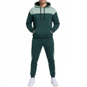 Premium <b>Mens</b> Tracksuit Set Forest <b>Green</b> and Mint Color Block Hoodie and trouser two Piece Streetwear Training <b>Suit</b> - Product Image 1