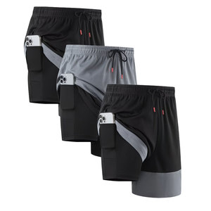 กางเกงวิ่งขาสั้นผู้ชายแบบ 2-in-1 แห้งเร็ว ระบายอากาศได้ดี ดีไซน์สีตัดกันในสไตล์ที่เป็นเอกลักษณ์และคุณภาพดีเยี่ยม - Product Image 1