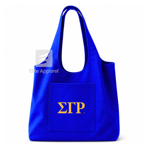 Bolsa de lona personalizada de la hermandad Sigma Gamma Rho, azul y dorada con logo bordado, de gran capacidad para uso diario, para mujer. - Product Image 1
