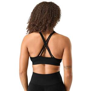 Custom Logo <b>Women</b> <b>Black</b> Sports Bra Deep V Neck Seamless Wide Band Workout <b>Crop</b> <b>Top</b> Fitness Gym Activewear Wholesale - Product Image 2