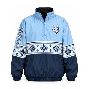Veste coupe-vent personnalisée pour cheerleading avec motif loup et flocon de neige, demi-zip, col montant, poignets élastiques - Product Image 1