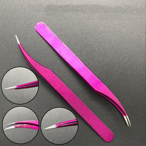 Ensemble de pinces à cils en acier inoxydable avec revêtement rose RMI et pointe argentée, embouts de précision pour outils d'extension de cils - Product Image 2