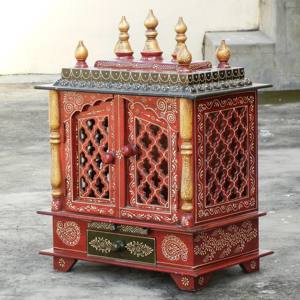 Autel Mandir en bois fait à la main Tenture murale Puja Ghar avec porte Temple peint à la main pour Diwali Anniversaire de mariage ou anniversaire - Product Image 2