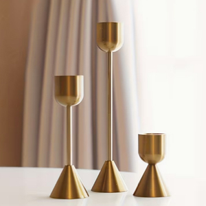 Set of 3 Satin <b>Brass</b> <b>Candlestick</b> U Shaped Head Conical Base New Design 2026 Candle <b>Holder</b> Wholesale - Product Image 4