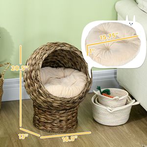 Lit pour chat surélevé tressé à la main, coussin moelleux, forme d'œuf, panier-chaise pour chat, lit en osier surélevé pour animaux de compagnie - Product Image 2