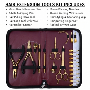 Juego Completo de Herramientas para Instalación de Extensiones de Cabello de Uso Comercial, Acero Inoxidable, Alicates de Crimpado de 3 Orificios, Removedor de Cuentas, Herramienta de Bucle - Product Image 2