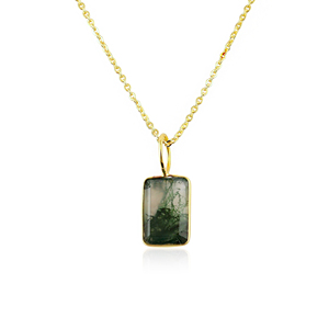 Natural Gemstone Moss Agate Pendant Geometric 18k Gold Plated Punk Brass Trendy Fashion Jewelry Party - Product Image 5