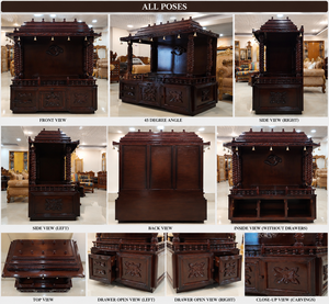 Designer Wooden Temple With Gopuram Bells Walnut Glossy Wooden Temple <b>Set</b> for Home <b>Large</b> Size Walnut Temple At Wholesale Prices - Product Image 6