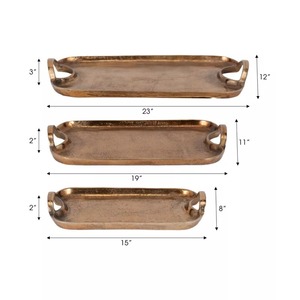 Plateau décoratif en laiton antique, rectangulaire, en métal doré, avec poignée, finition traditionnelle patinée - Product Image 1