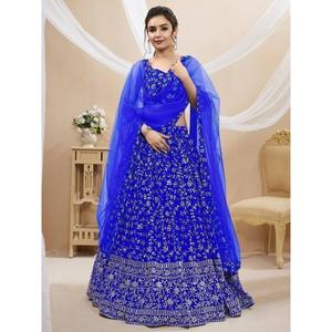 Lehenga Choli, créateur de georgette brodée bleue - Product Image 1