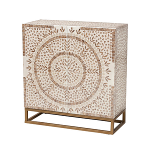 Meubles artisanaux en gros, circulaires et à incrustations florales, incluant une table de chevet contemporaine de luxe en nacre avec deux portes. - Product Image 1