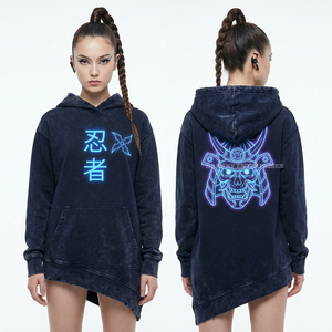 เสื้อฮู้ดดี้ผ้าหนา 500GSM สำหรับผู้หญิง สีฟ้าอมเขียว Abyssal Zone ลายกราฟิกกะโหลกเรือเดินสมุทร สไตล์ Deep Sea Subculture ทรงโอเวอร์ไซส์ - Product Image 6